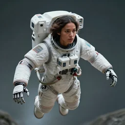 beautiful futuristic himba astronaut woman, robotic arms, weightless, hyperrealistic, scifi, concept art, photograph