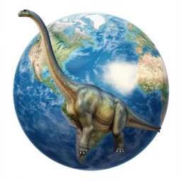 The first picture ever taken on earth, at the time of dinosaurs, 65 million years ago. There are diplodocus and stegosaurs.