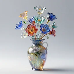 a greek vase of multicolored crystal flowers, subsurface scattering, volumetric lighting, octane render