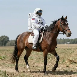 astronaut carries a horse behind