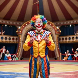 A grand circus with Joe Biden in the middle wearing clown costume and colorful clown makeup