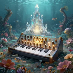 a centered render of intricate modular synthesizer of chinese dargon, shining its light across a tumultuous sea of flowers, undersea animals and one gothic crystal temple by dorothea tanning and salvador dali, trending on artstation, cyber punk, soft color, unreal engine, high detailed, 8 k