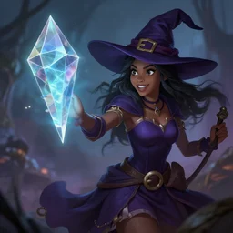 anna podedworna illustration of black young witch casting a spell, geometric spell prism, fantasy, mtg, digital 2d, trending on artstation, artstation, dramatic lighting, blurred background, hyper detailed, ultrarealistic, masterpiece, digital art