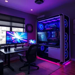 giant gaming pc in room with monitor