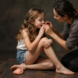 a barefoot coed girl tickled by a teacher