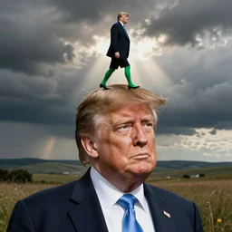 donald trumps hair got up, green legs and walked off his head