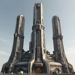 3 d sculpt of cyberpunk power station tower complex scifi brutalist industrial military building facade, halo, star wars, ilm, star citizen halo, mass effect, high tech industrial, artstation unreal