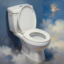 peter elson painting of a massive toilet in heaven highly detailed, digital painting, sharp focus,