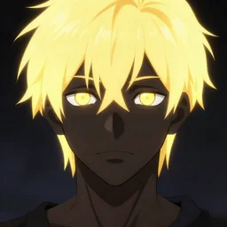 glowing black male anime character, golden hair, yellow eyes, symmetrical, face picture, portrait, highly detailed, digital art, sharp focus, trending on art station, samurai, electricity superpowers, anime art style