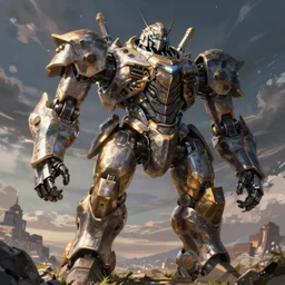 a big medieval mech, anime, hyperrealistic