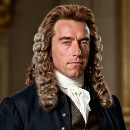 epic professional digital portrait art of Arnold Schwarzenegger wearing 17th century clothing and wearing a British solicitor’s wig, ,best on artstation, cgsociety, wlop, Behance, pixiv, astonishing, impressive, outstanding, epic, cinematic, stunning, gorgeous, much detail, much wow, masterpiece.