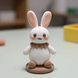 toy rabbit clay model on a table 6 inches high