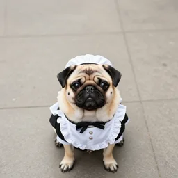 instagram photo of a cute pug wearing a french maid costume, canon eos r 3, f / 1. 4, iso 2 0 0, 1 / 1 6 0 s, 8 k, raw, unedited, symmetrical balance, wide angle