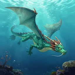 dragon swimming underwater, fantasy art illustration, trending on artstation