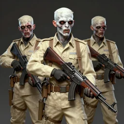 pale zombie soldiers in beige uniform holding bullpup uzis trending on artstation digital painting highly detailed 4 k 8 k hd