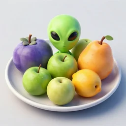 alien fruits on a plate, fruits from a different planet, realistic, extraterrestrial