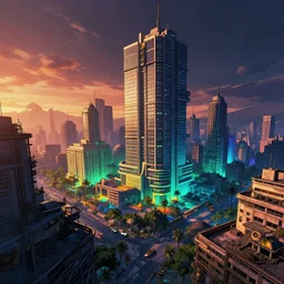 a beautiful ultradetailed anime illustration of deck urbex city by le corbusier, san andreas at dawn thermal imaging anime retro vice city futuristic retrowave extraterrestial darkacademia apocalyptic steampunk, archdaily, wallpaper, highly detailed, trending on artstation.