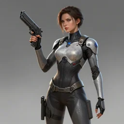 a woman in a futuristic suit holding a gun, concept art by senior character artist, featured on polycount, cobra, concept art, official art, ambient occlusion