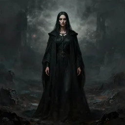 portrait, higher priestess of darkness, landscape, alex ross, david finch, concept art, matte painting, highly detailed, rule of thirds, dynamic lighting, cinematic, detailed, denoised, centerd