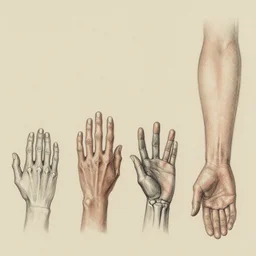 an anatomicaly correct sketch about the evolutional stages of the human hand