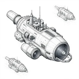 Space travel, concept art, industrial sci-fi, technical drawing, vector art, isometric illustration