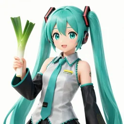 hatsune miku with a leek in her hand
