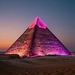 a cinematic still of a neon pyramid in the desert, 4 k