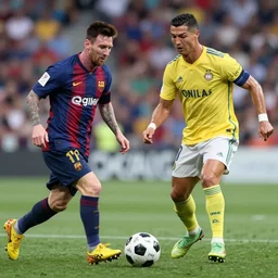 messi and cristiano ronaldo playing football together, 8 k, 4 k uhd, realistic, hyper realistic, super detailed, very detailed, detailed