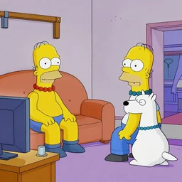 Tintin and Snowy watching the simpsons on tv. drawing, cartoon, sofa