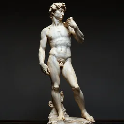 michelangelo sculpture, old man contra pose, vivid marble dark veins, studio light, high quality, black sokkel
