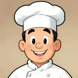 portrait of a cook or chef looking at the camera, cartoon, digital art, symmetrical face, smiling face happy, by tex avery