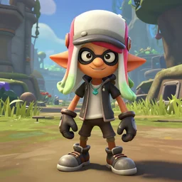 walter white as a splatoon inkling, wide shot, in game screenshot, unreal engine, high definition
