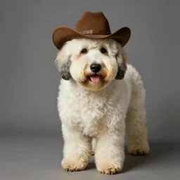 Bovarian dog with a cowboy hat painted by Rembrandt