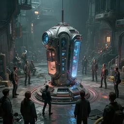 teleportation machine in a dystopian world, with citizens using it to escape the oppressive government