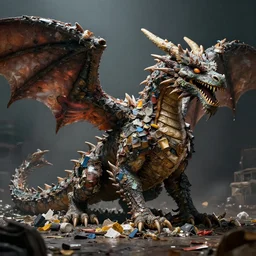 a dragon made of garbage, dramatic lighting, cinematic, establishing shot, extremely high detail, foto realistic, cinematic lighting, post processed, concept art, high details, cinematic, 8k resolution, beautiful detailed, photorealistic, digital painting, artstation, concept art, smooth, sharp focus, artstation trending, octane render, unreal engine