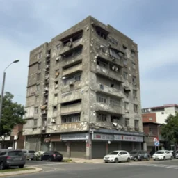 ugly fake obscene cheap boring blurry building and cars
