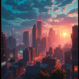 a wholesome animation key shot of cyberpunk city view from apartment window by studio ghibli, animation, sharp, rendered in unreal engine 5, focused, anime key art by greg rutkowski, bloom, dramatic lighting
