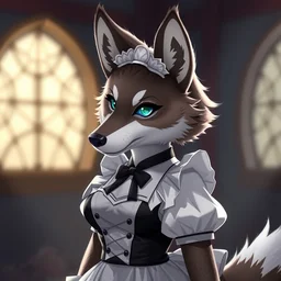 anthropomorphic wolf fursona wearing a maid outfit, backlighting, furry art, trending on artstation, digital art, trending on furaffinity