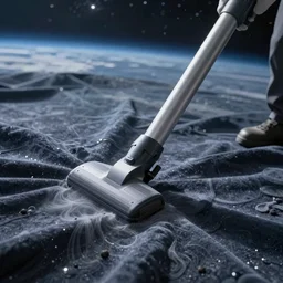 Vacuuming through the fabric of space and time. Hyperrealistic. High definition. Trending on artstation. Unsettling and macabre