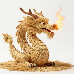 “fire breathing dragon, made of straw”