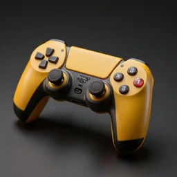 a DeWalt brand game console, high detail, realistic, photograph, photorealism, studio lighting, reflections, gloss, macro shot, depth of field, 8k