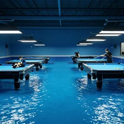 4 k photo still of!!! the poolrooms!!! liminal space, blue water