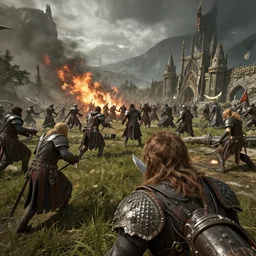 3d render of a first person perspective of a fantasy battlefield with a dense fierce battle, realistic, unreal, craig mullins, alex boyd, lord of the rings, game of thrones, dark souls, artstation, warhammer