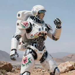 a warrior robot astronaut, floral! looks like a machine from horizon zero dawn designed by apple, in socotra island, posing for a fight, intricate, elegant, highly detailed, digital painting, establishing shot, an epic fantasy, artstation, concept art, smooth, sharp focus, illustration, art by artgerm and greg rutkowski, 8 k