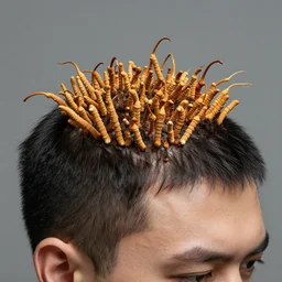 cordyceps fungus growing out of the top of a mans head, detailed, high quality, very detailed, 8 k, 4 k uhd