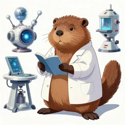 pose reference sheet for a futuristic beaver scientist, art by osamu tezuka