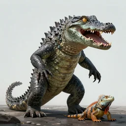 realistic demon, kaiju, sea creature, crocodile, iguana, sharp teeth, scary look, angry, concept art, monster, trending on artstation