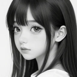hyper detailed black and white realistic close shot from the side of manga cute young adult girl with long black hair wearing school uniform walking to the camera by yoji shinkawa, shikinami asuka langley, johfra bosschart