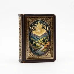 miniature grimoire, commercial catalog photo, isolated on a pure white background, centered, entire object in frame, sharp focus, soft studio lighting