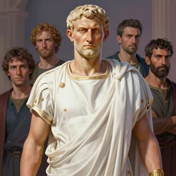 formal portrait of caesar augustus wearing plain white toga, proud, noble, digital art by eugene de blaas, ross tran, and nasreddine dinet, vibrant color scheme, detailed, in the style of romanticism, cinematic, artstation, greg rutkowski